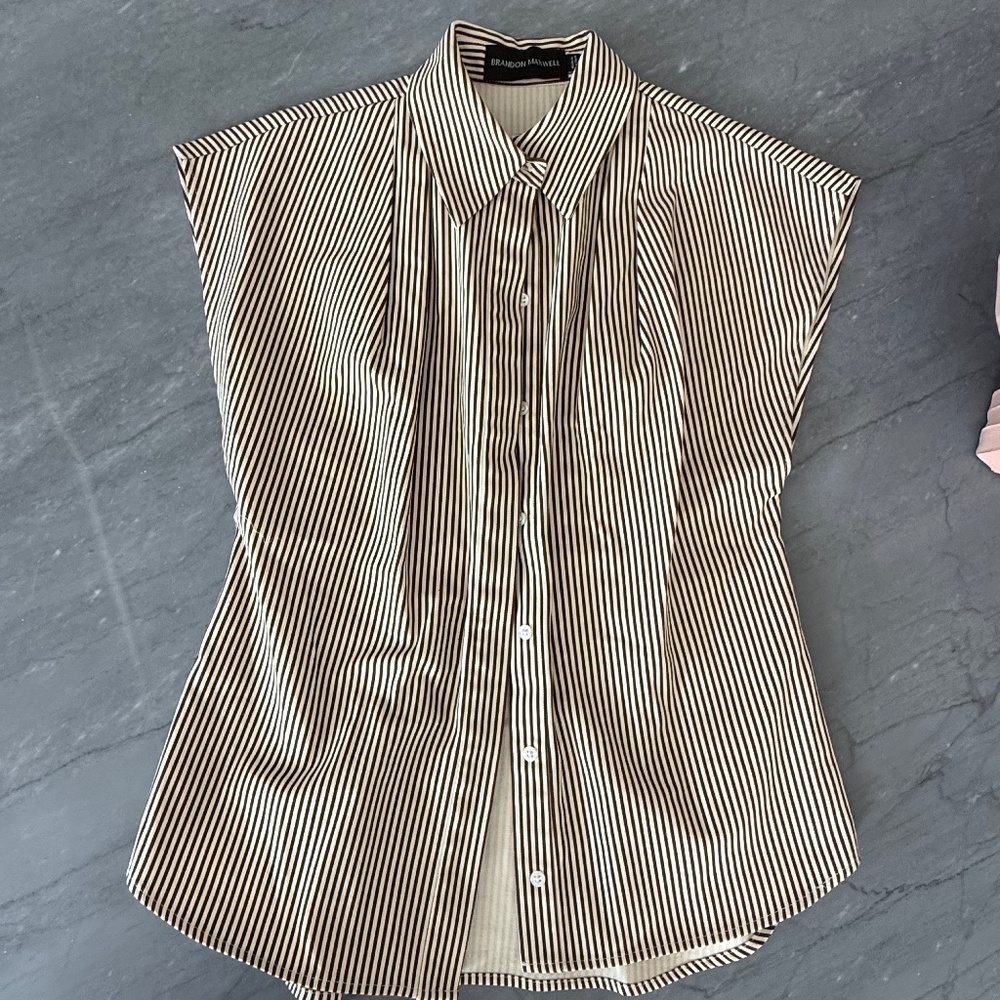 Brandon Maxwell Brown & Ivory Striped Strapless Corset Shirt Top Size 4